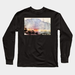 Cypress Seascape Monterey Bay 2021 Digital Watercolor Long Sleeve T-Shirt